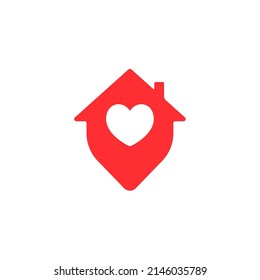 Vector icon of Map pin with house and heart. Icon. Hospital. Pin Pointer Like Favorite Place, Concept of Point Finder for Road Map and Best Right Path to Shop or House