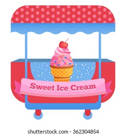 Vector icon of market store with ice cream