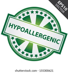 Vector : Icon for Marketing Campaign, Product Information or Product Ingredient Concept Present By Green Badge With Hypoallergenic Label and Little Star Around Isolated on White Background 