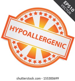 Vector : Icon for Marketing Campaign, Product Information or Product Ingredient Concept Present By Orange Badge With Hypoallergenic Label and Little Star Around Isolated on White Background 