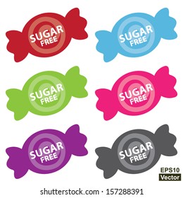 Vector : Icon for Marketing Campaign, Product Information or Product Ingredient Concept Present By Colorful Candy Icon With Sugar Free Sign Isolated on White Background 