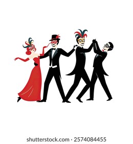 Vector icon Masquerade ball with dancing couples