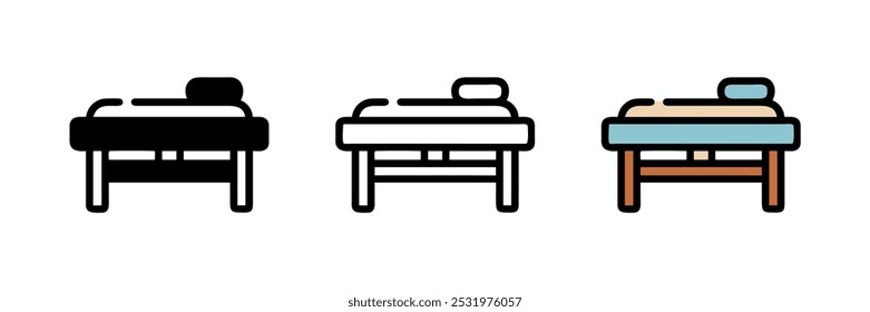 Vector icon of a massage bed, representing spa treatments, relaxation, and wellness.