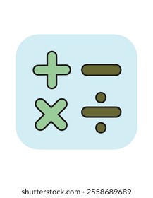 Vector icon of mathematical symbols on a turquoise square background. Great for calculator apps, finance tools, or educational apps.