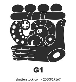 Vector icon with Mayan glyph lords of the nights. Maya god glyph symbol G1