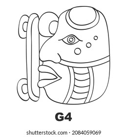 Vector icon with Mayan glyph lords of the nights. Maya god glyph symbol G4