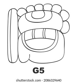 Vector icon with Mayan glyph lords of the nights. Maya god glyph symbol G5