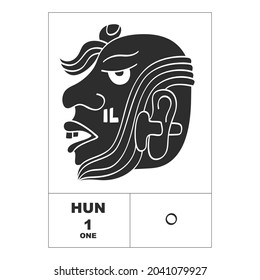 Vector icon with Mayan numerals. Mayan head glyph Hun and maya symbol number one