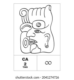 Icono vector con números mayas. Glifo de cabeza maya Ca y símbolo maya número dos