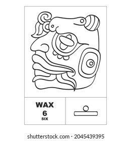 Vector icon with Mayan numerals. Mayan head glyph Wax and maya symbol number six