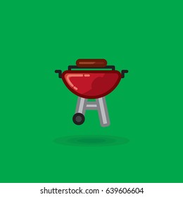 Vector icon of meat is fried on barbecue for picnic. Illustration of meat of a barbecue picnic grill on green background