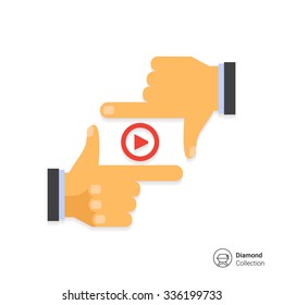 Vector icon of media player sign between human fingers