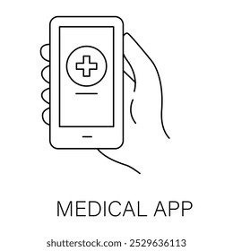 Vector icon for Medical App. Mobile phone with medical cross symbol representing health application and online healthcare services.