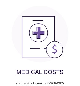 Icono de Vector para costos médicos. Documento y símbolo de dólar que representa la facturación médica y los gastos de atención médica.