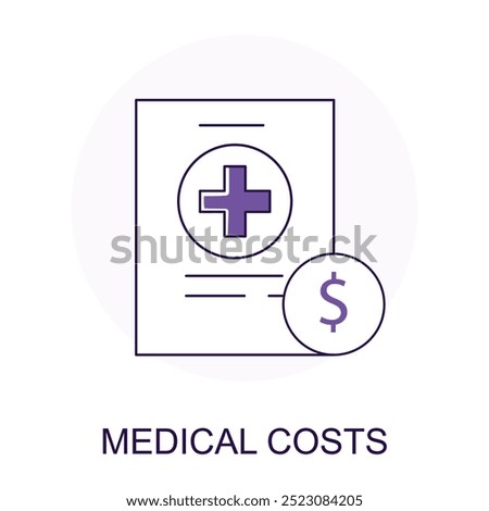 Vector icon for Medical Costs. Document and dollar symbol representing medical billing and healthcare expenses.