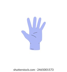 Vector icon of a medical rubber glove on a white background. Hygienic uniform made of blue latex for hand protection in medical institutions and cleaning companies