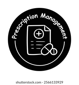 Vector icon for medication prescription handling. Illustrated prescription form and pills for organized healthcare record management.