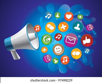 vector icon megaphone with icon - social media concept