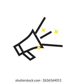 Vector icon of a megaphone with sound effects, suitable for marketing campaigns, event promotion, or public announcements.