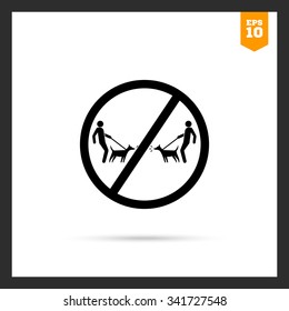 Vector icon of men silhouettes walking dogs in prohibition sign