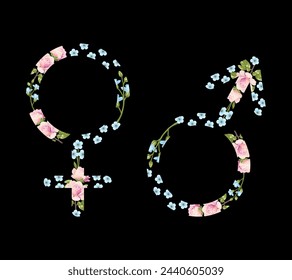 Vektor-Ikone von Männern und Frauen mit Muster von Blumen. Das Design wird für Druck, Dekor, Design, Websites erstellt.