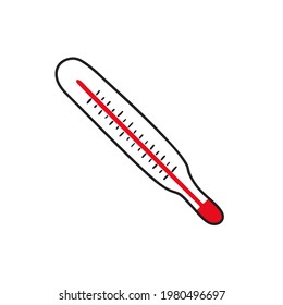 Vector icon of mercury thermometer in doodle style for measuring body temperature. Isolated thermometer hand drawn. 