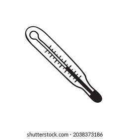 Vector icon of mercury thermometer in doodle style for measuring body temperature. Isolated thermometer hand drawn. 