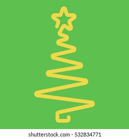 Vector icon merry christmas with christmas tree and star on green background