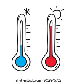 Vector icon of a meteorological thermometer in cartoon style for measuring air temperature. Isolated hand drawn illustration. 