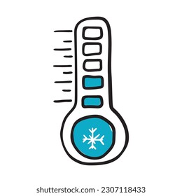 Vector icon of a meteorological thermometer in doodle style for measuring air temperature. Isolated hand drawn illustration.
