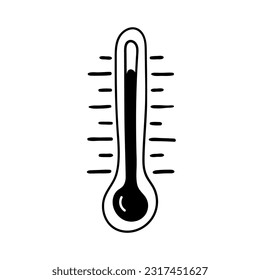 Vector icon of a meteorological thermometer in doodle style for measuring air temperature. Isolated hand drawn illustration.