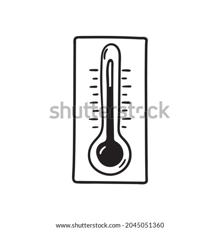 Vector icon of a meteorological thermometer in doodle style for measuring air temperature. Isolated hand drawn illustration. 