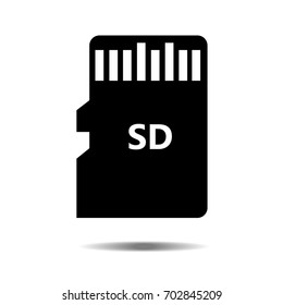 Vector Icon micro SD card isolated on white background with shadow. black silhouette. EPS10