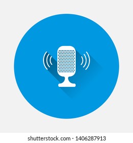 Vector icon microphone on blue background. Flat image with long shadow. 
