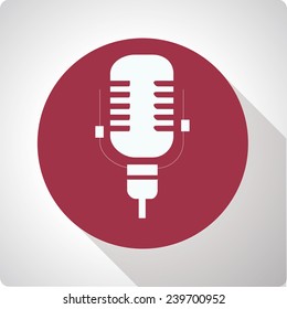 Vector icon "microphone" on a red circle with a long shadow