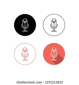 Icono vector de un micrófono en un estudio de grabación. Icono de micrófono retro en 4 estilos en formato vector en fondo blanco.