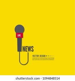 Vector icon of a microphone with wire. Symbol breaking news on TV and radio. 