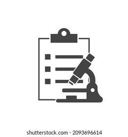 Vector icon microscope and sheet of paper on white isolated background. Layers grouped for easy editing illustration. For your design.