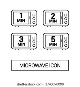 Icono del vector. Símbolos de tiempo de preparación de alimentos para microondas. Icono de línea.