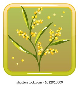 Vector icon with mimosa flower. Perfect for game and app icons devoted to floral topic
