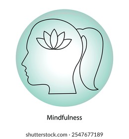 Vector icon for Mindfulness – Head with Lotus Flower, Representing Mental Awareness and Focus.