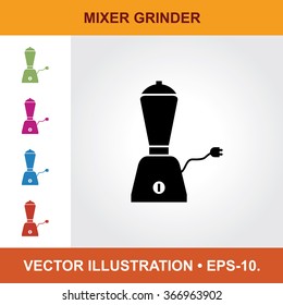 Vector Icon Of mixer grinder With Title & Small Multicolored Icons. Eps-10.