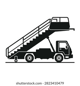 Vector icon of mobile boarding stairs on a truck for aircraft ground support and passenger embarkation.