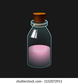 Icono vector para juego móvil o aplicación. Vaso de vidrio con líquido de color. Botella de poción. Matraz químico con una bebida.