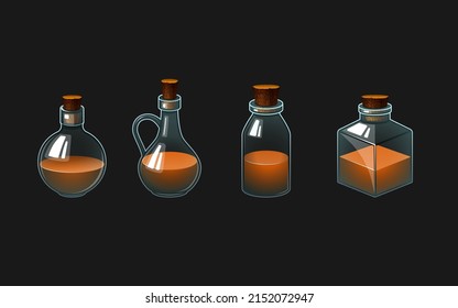 Vector icon for mobile game or app. Glass vessel with colored liquid. Potion bottle. Chemical flask with a drink.