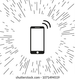 vector icon mobile phone against the background of the rays