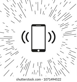 vector icon mobile phone against the background of the rays