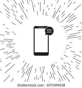 vector icon mobile phone against the background of the rays