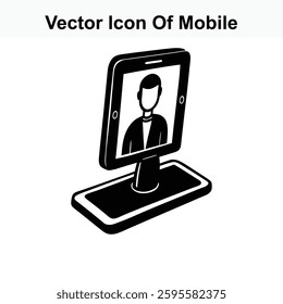 Vector Icon of Mobile Phone Displaying a Person Profile Picture in a Modern Isometric Style