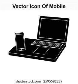Vector Icon of Mobile Phone and Laptop Computer Technology Devices